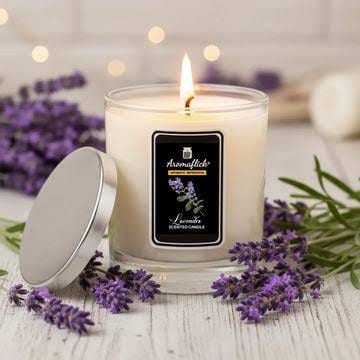 Original phone shot of Aromatlich Lavender candle